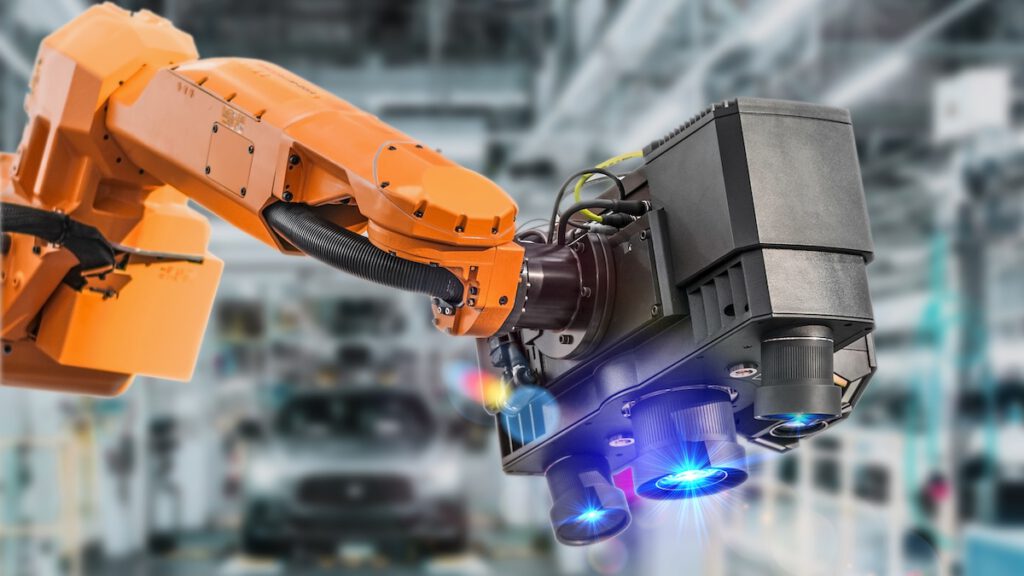 Escáner láser 3D industrial en brazo robótico